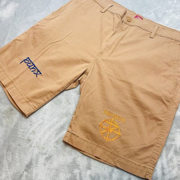 Levis XX Chino Shorts Punk Logos Mens 36 Tan 7Seconds Punx Hardcore Rock Stretch - Picture 1 of 11